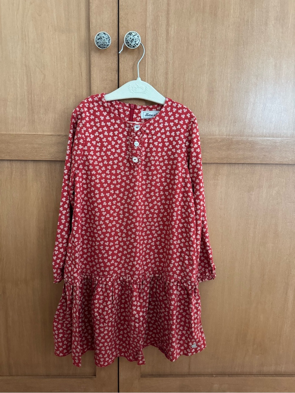 Tartine et Chocolat Girls Red Floral Long Sleeve Dress – Pearl Buttons